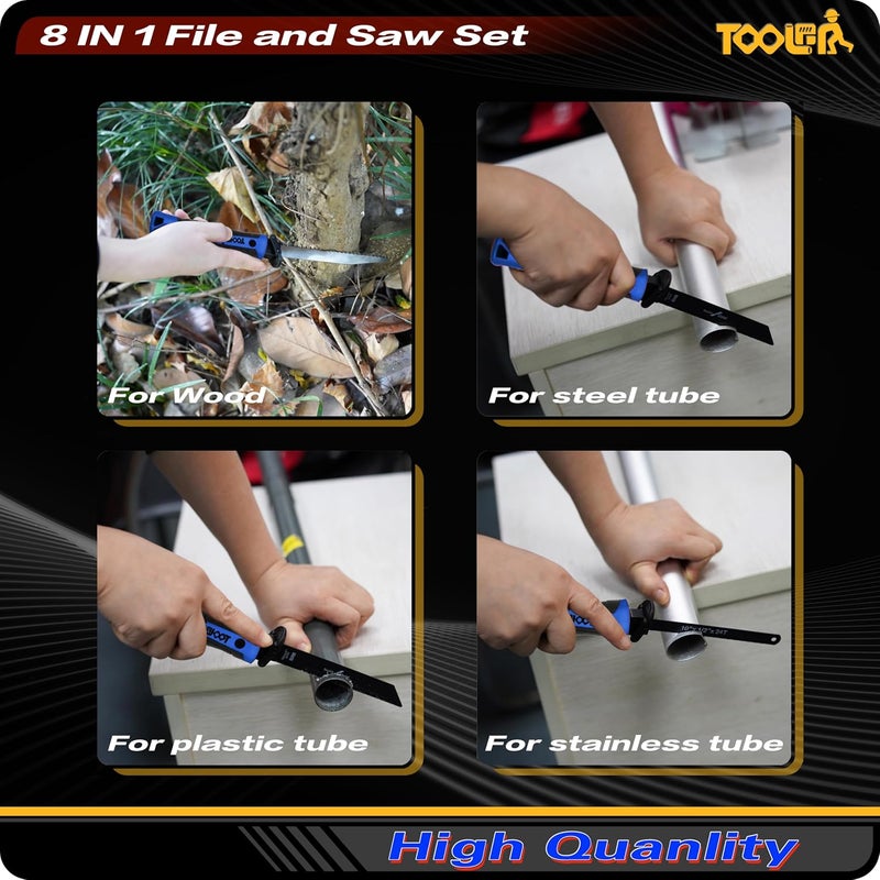 TOOLAN 8-In-1 Multi Blades Hand Saw, Drywall Cutter. Hacksaw. Long Blade, Jab Saw, For Cutting Drywall, Sheetrock, Wood, Metel, Plastic, Plywood. Blade Quick Change Mechanism. Blue Handle - Image 3